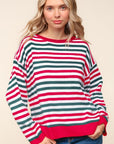 Haptics Full Size Striped Contrast Side Slit Knit Top