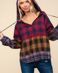 Haptics Plaid Edge Cut Detail Hooded Top