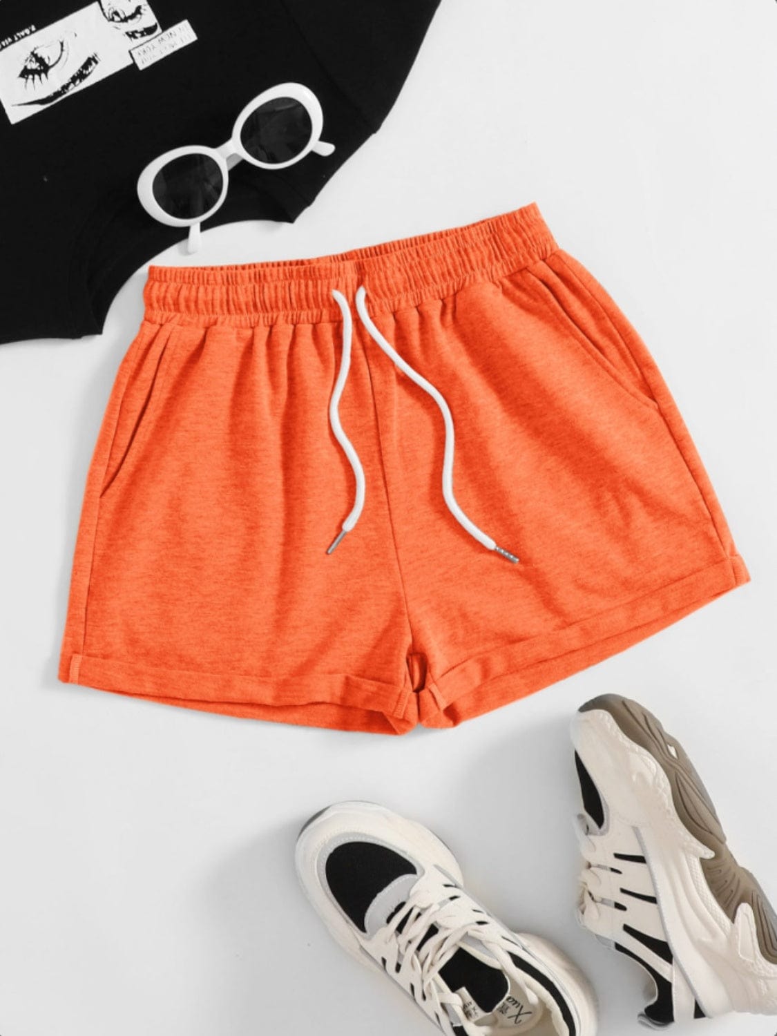 Light Gray Drawstring Pocketed Elastic Waist Shorts