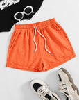 Light Gray Drawstring Pocketed Elastic Waist Shorts