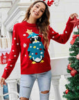 Christmas Penguin Graphic Sequin Sweater