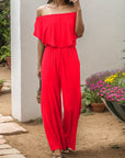 Tan Off-Shoulder Wide Leg Jumpsuit