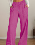 Drawstring Elastic Waist Wide Leg Pants