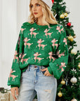 Reindeer Round Neck Drop Shoulder Sweater