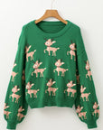 Reindeer Round Neck Drop Shoulder Sweater