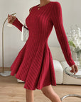 Ribbed Round Neck Long Sleeve Dress