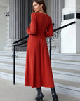 Ribbed Round Neck Long Sleeve Dress