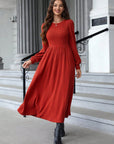 Ribbed Round Neck Long Sleeve Dress