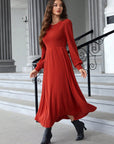 Ribbed Round Neck Long Sleeve Dress