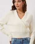 Ribbed Surplice Long Sleeve Sweater