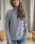 Ribbed Turtleneck Raglan Sleeve Sweater