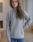 Ribbed Turtleneck Raglan Sleeve Sweater