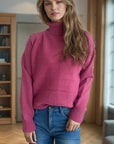 Ribbed Turtleneck Raglan Sleeve Sweater