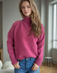 Ribbed Turtleneck Raglan Sleeve Sweater