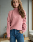 Ribbed Turtleneck Raglan Sleeve Sweater