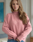 Ribbed Turtleneck Raglan Sleeve Sweater