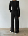 Ribbed V-Neck Long Sleeve Top and Pocketed Pants Set