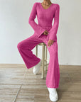 Ribbed V-Neck Long Sleeve Top and Pocketed Pants Set