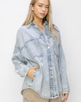 Light Gray RISEN Button Up Long Sleeve Shacket