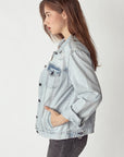 Light Gray RISEN Distressed Button Up Jacket