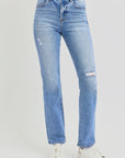 RISEN Full Size Distressed High-Rise Ankle Straight Jeans