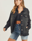 RISEN Full Size Distressed Long Sleeve Denim Jacket