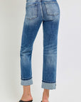 RISEN Full Size High Rise Crop Straight Roll Up Jeans