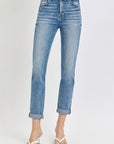 Risen Full Size High Rise Cropped Roll Up Jeans