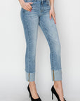 RISEN Full Size High Rise Cuffed Slim Straight Jeans