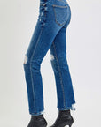 RISEN Full Size High Rise Distressed Crop Straight Jeans