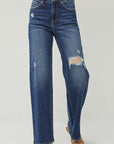 RISEN Full Size High Rise Distressed Wide Leg Jeans