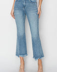 Light Gray RISEN Full Size High Rise Frayed Hem Flare Jeans