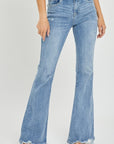 Light Gray Risen Full Size High Rise Frayed Hem Flare Jeans