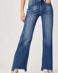 Risen Full Size High Rise Frayed Hem Wide Leg Jeans