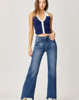 Risen Full Size High Rise Frayed Hem Wide Leg Jeans