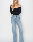 Lavender RISEN Full Size High Rise Raw Cut Hem Bootcut Jeans