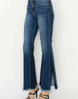 Dark Slate Gray RISEN Full Size High Rise Side Shadow Seam Detail Slit Flare Jeans