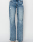 Light Gray RISEN Full Size High Waist Distressed Wide Leg Jeans