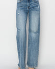 Light Gray RISEN Full Size High Waist Distressed Wide Leg Jeans