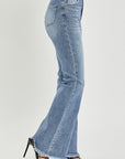 RISEN Full Size High Waist Raw Hem Flare Jeans