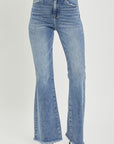 RISEN Full Size High Waist Raw Hem Flare Jeans