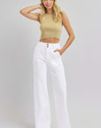 RISEN Full Size Tummy Control Double Button Wide Leg Jeans