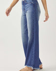 Light Gray RISEN High Waist Raw Hem Wide Leg Jeans