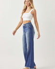 Light Gray RISEN High Waist Raw Hem Wide Leg Jeans