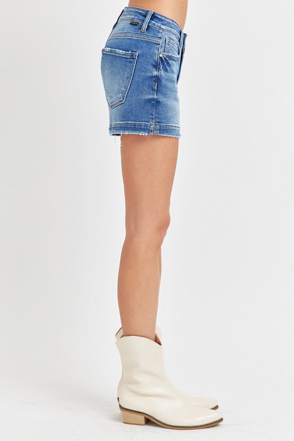 Antique White RISEN Low Rise Slit Denim Shorts