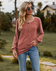 Round Neck Button-Down Long Sleeve Tee