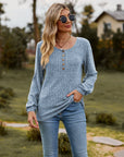 Round Neck Button-Down Long Sleeve Tee