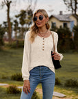 Round Neck Button-Down Long Sleeve Tee