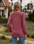 Round Neck Button-Down Long Sleeve Tee