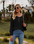 Round Neck Button-Down Long Sleeve Tee